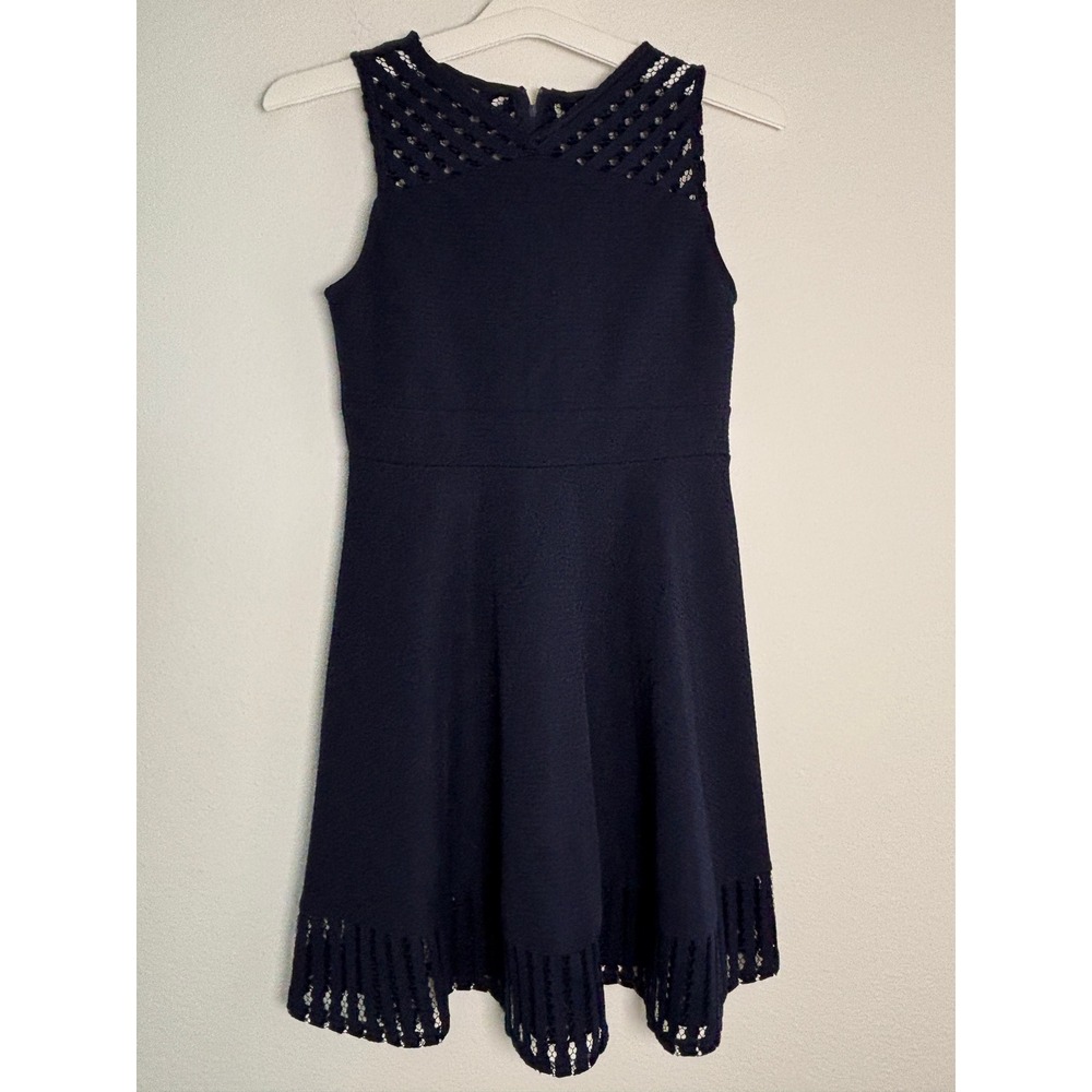 Zunie Girls Navy Blue Crochet Lattice Skater Dress‎ Size 14 Sleeveless Party